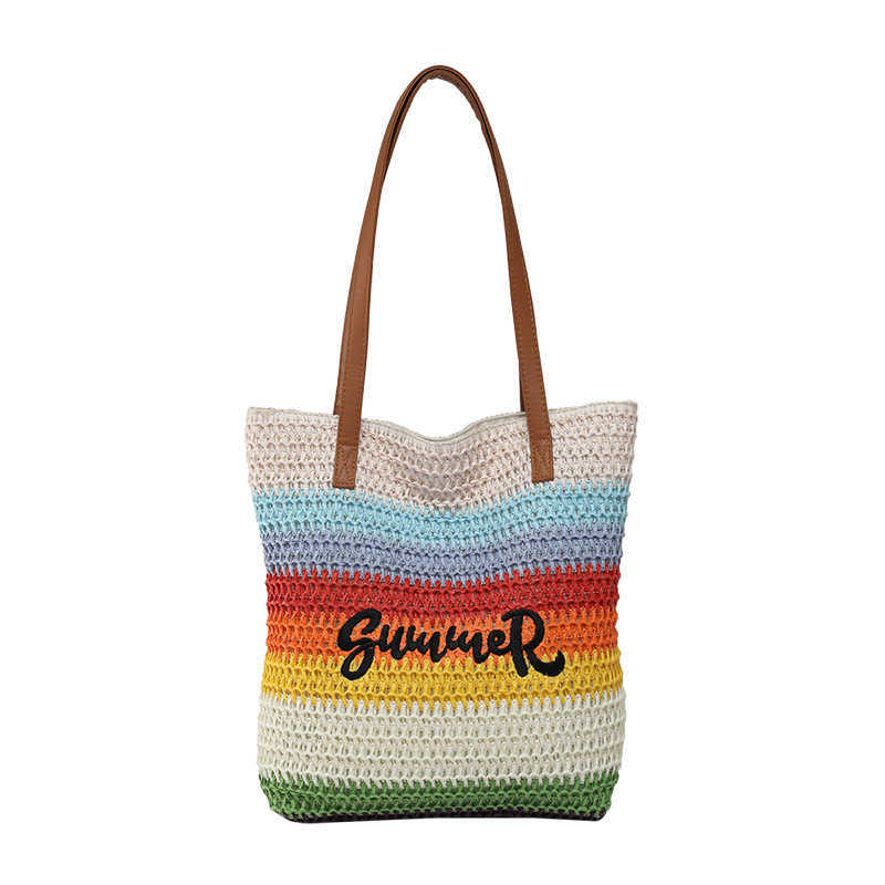 Summer new woven embroidered beach bag tote bag large capacity single shoulder travel bag grass woven bag fashionable new style