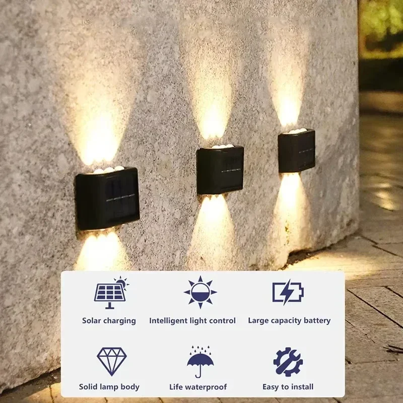 Solar Wall Lights Outdoor Warm/White Solar Wall Mount Porch Lamp Up And Down Lighting For Garden Street Landscape Balcony Patio
