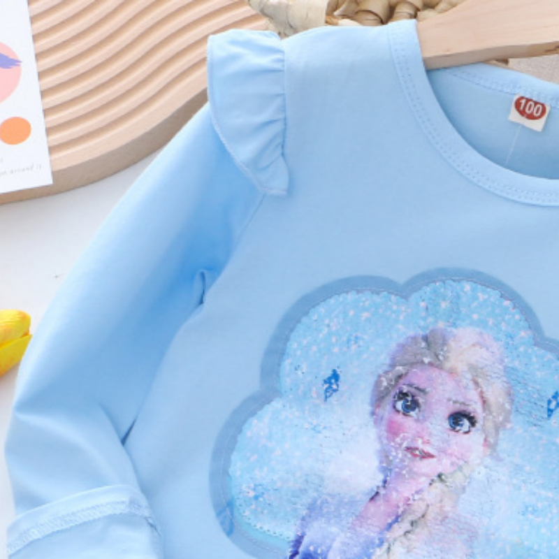 DISNEY Frozen Princess Elsa kids designer clothes baby designer clothes children autumn clothes with color-changing sequins long-sleeved T-shirt of co