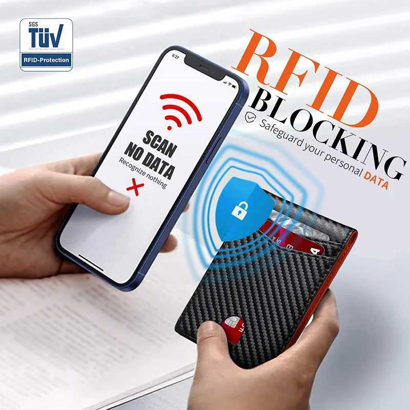 PT033,Ultra thin leather mens wallet RFID blocking front pocket double folding card holder Z250509