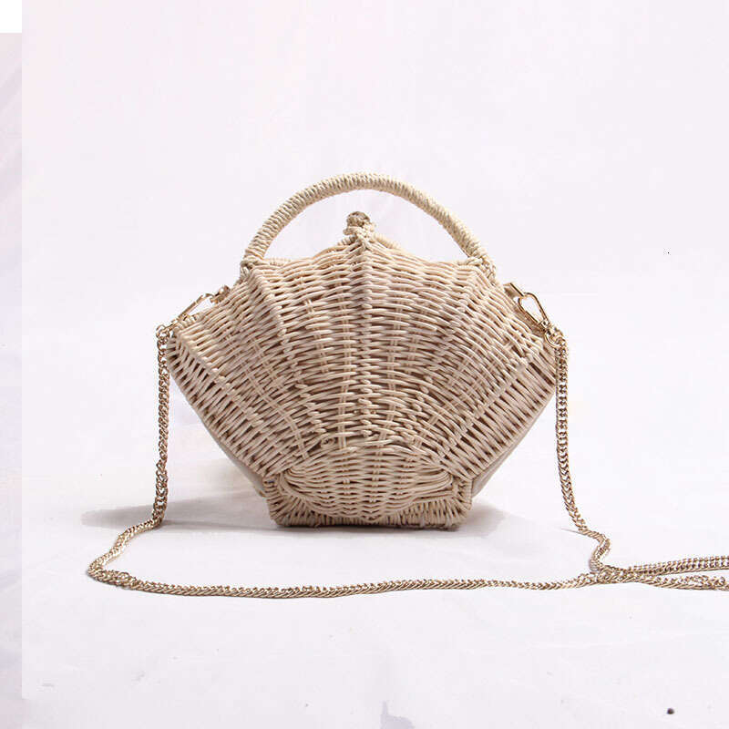 Beach Bag New Shell Shaped Chain Small Rattan Women S Ins Single Shoulder Hand Held Beach Vacation Bag Grass Woven Bag KQ