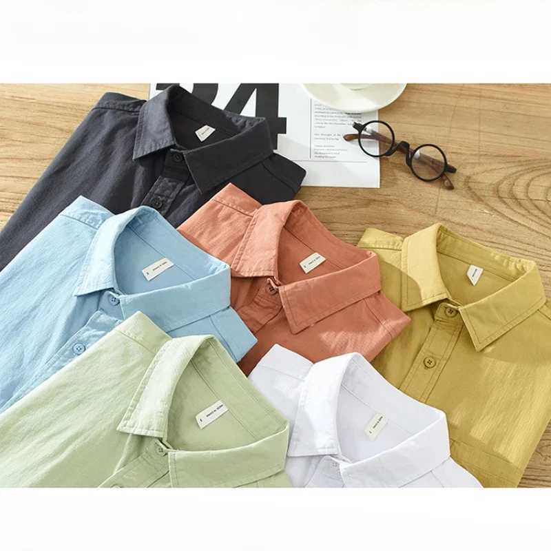 00% Cotton Solid Color Mens Summer Lightweight Short Sleeve Shirt Business Casual Daily Shirt 2024 Loose Casual Jacket W250627