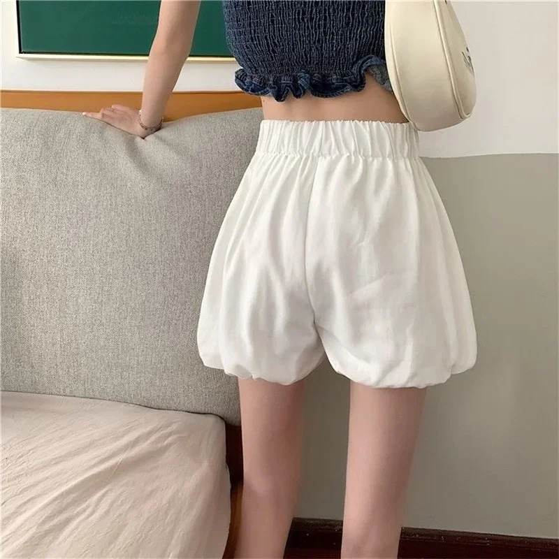 Pumpkin lantern shorts for women spring summer 2025 style elastic high waisted loose fit small casual fluffy pants 250506Z