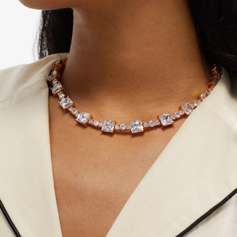 Stonefans y Square Zircon Choker Necklace Wedding Accessories Bridal Crystal Tennis Chain Jewelry for Women 250509
