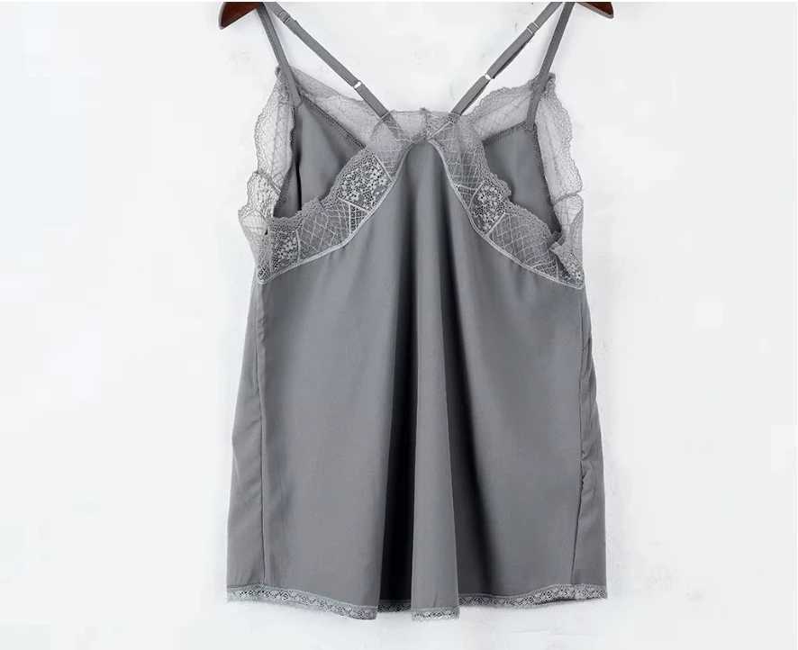 Womens elegant vest top tube top silk satin vest plain weave shoulder strap vest top sleeveless shirt French tuning exquisite laceXJ250508