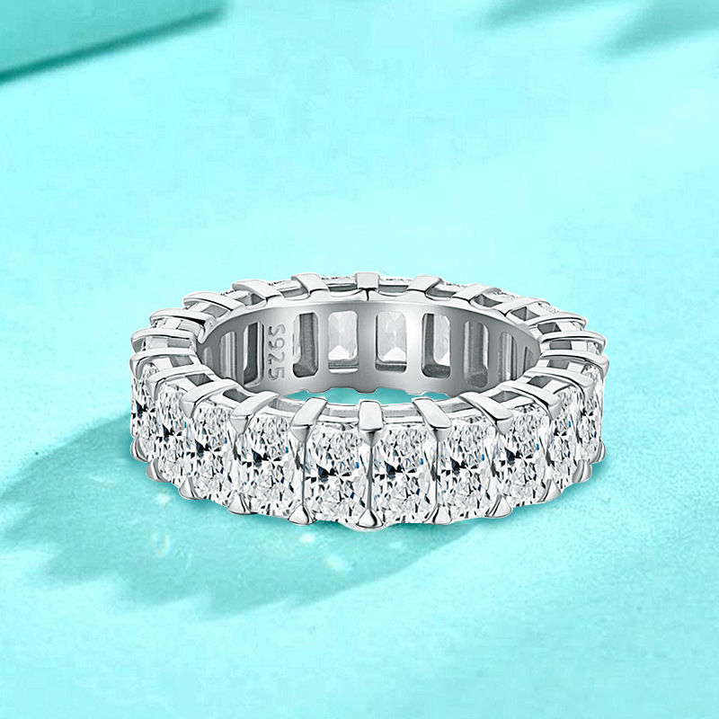 925 Sterling Silver Ring, European and American Fashion Ultra-Sparkling Rectangular Zirconia Stackable Ring, Ideal for Index Finger, Wholesale Jewelry