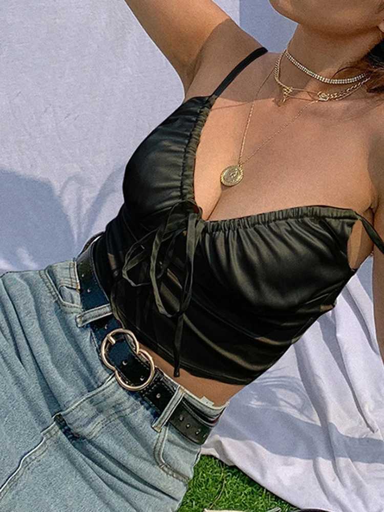 Womens sexy V-neck Camisol silk soft fabric crop top for girls slim party club pendant tank top Harajuku 2023 summer new itemXJ250508