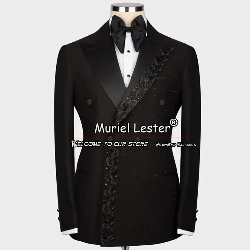 Wedding Suits Double Breasted Blazer Pants 2 Pieces Groom Tuxedos Crystals Beads Mens Dress Customized Man Clothing 250506