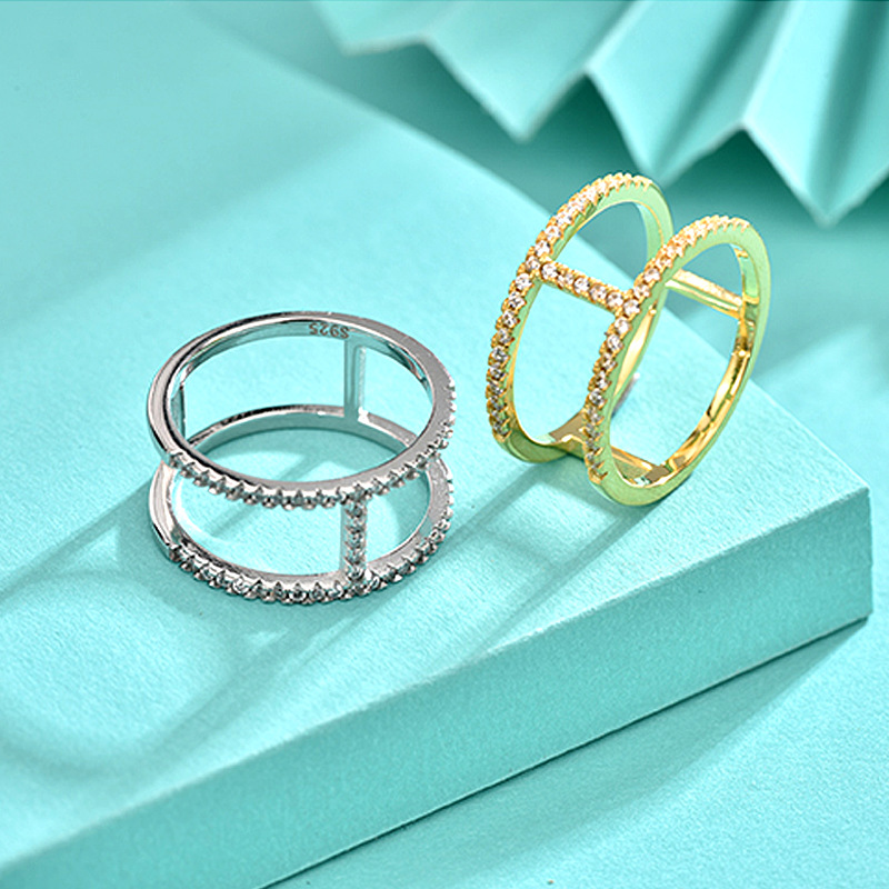 925 Sterling Silver Couple Ring, Double-Layer Minimalist Design, Instagram Style, Wholesale Women's Jewelry