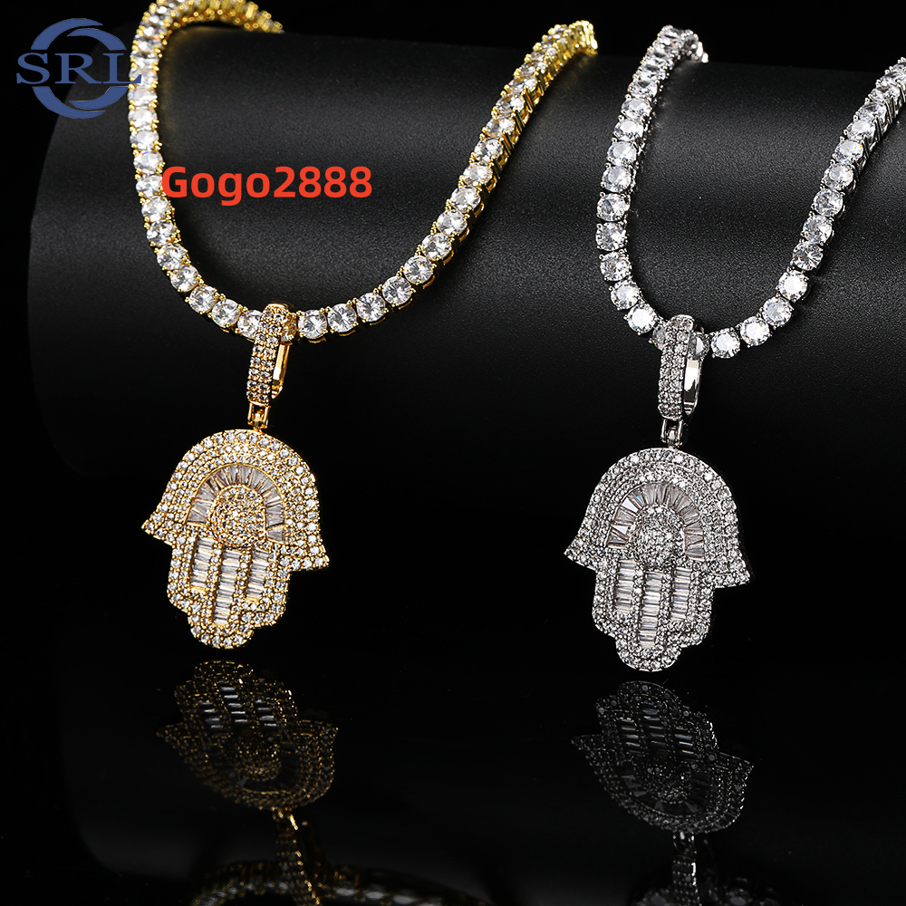 Wholesale Hip Hop Hamsa Hand ZIRCON Moissanite Diamond Pendants Iced Out Gold Plating 18k Electroplating Pendant