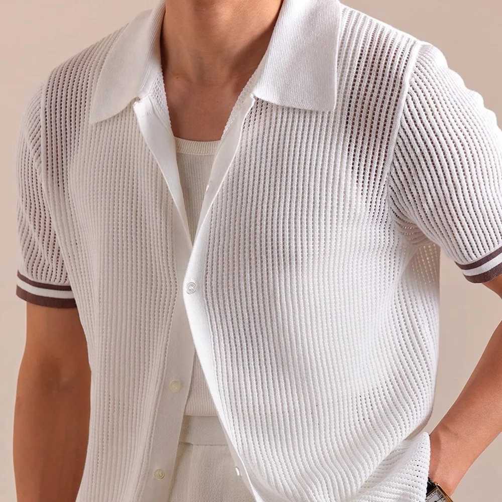 Summer Linen Cotton Blend Luxury Solid Transparent Shirt Short Sleeve See Through Button Up Shirt Mens Shirt Mens White Shirt W250509