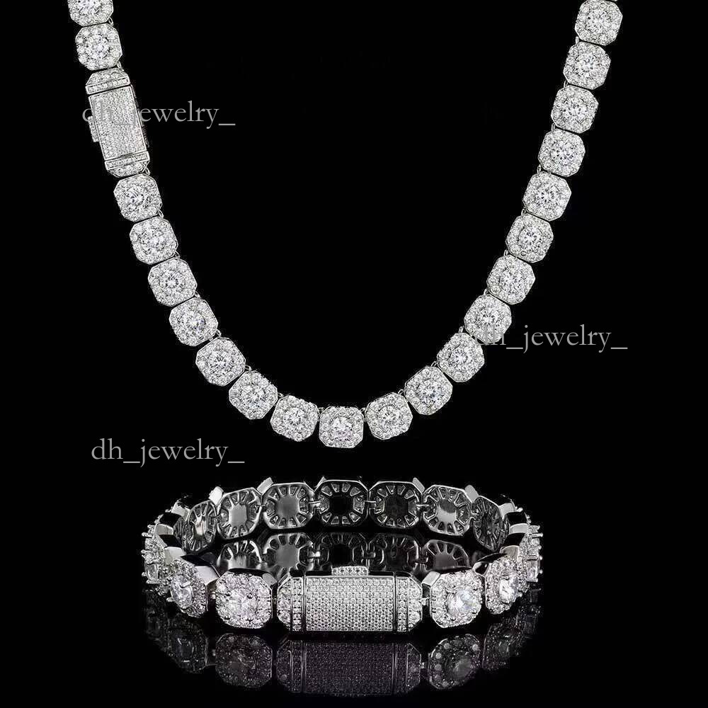 Necklace bracelet Moissanite Dia Custom Vvs Cuban Link S Sier 10mm Large Tennis Chain Solid Back Hiphop