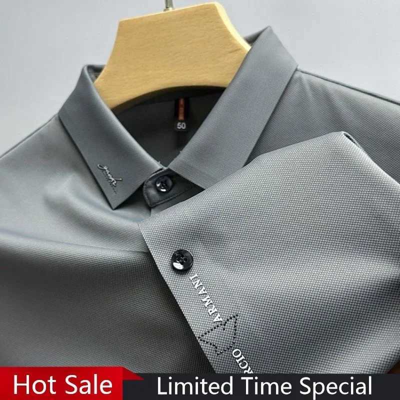 Brand Silky Elasticity Shirts 2024 Summer Lapel Ice Silk Single Breasted Shirt Business Casual Short Sleeved Men Clothing Z250509-1