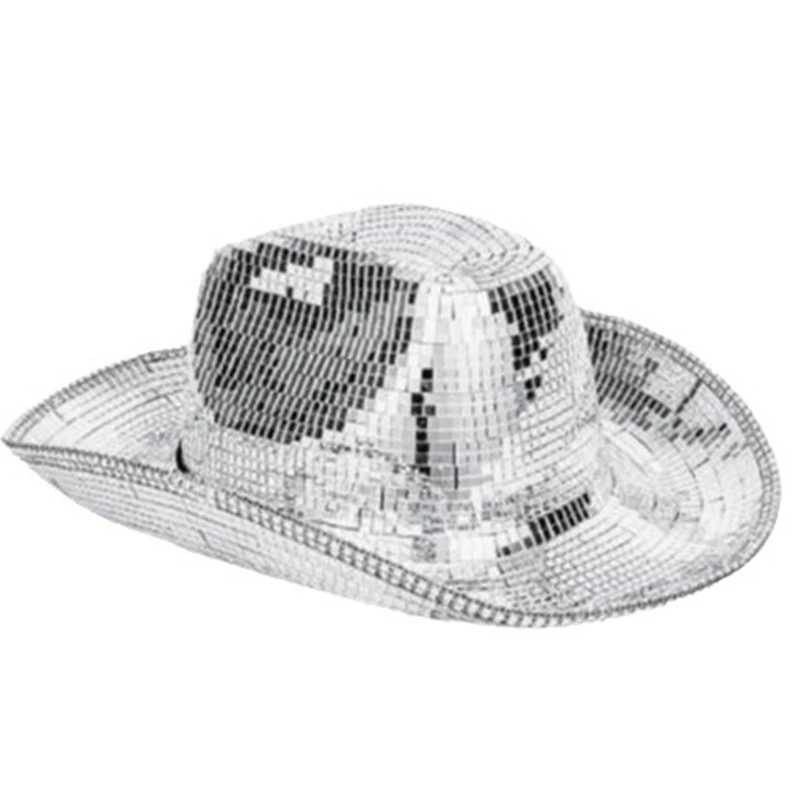 Disco Ball Mirror Hat Fashion Sequins Party Hat Adult Cowboy Cap for Music Festival Stage Dancing Hat Nightclub HeadgearXJ250509