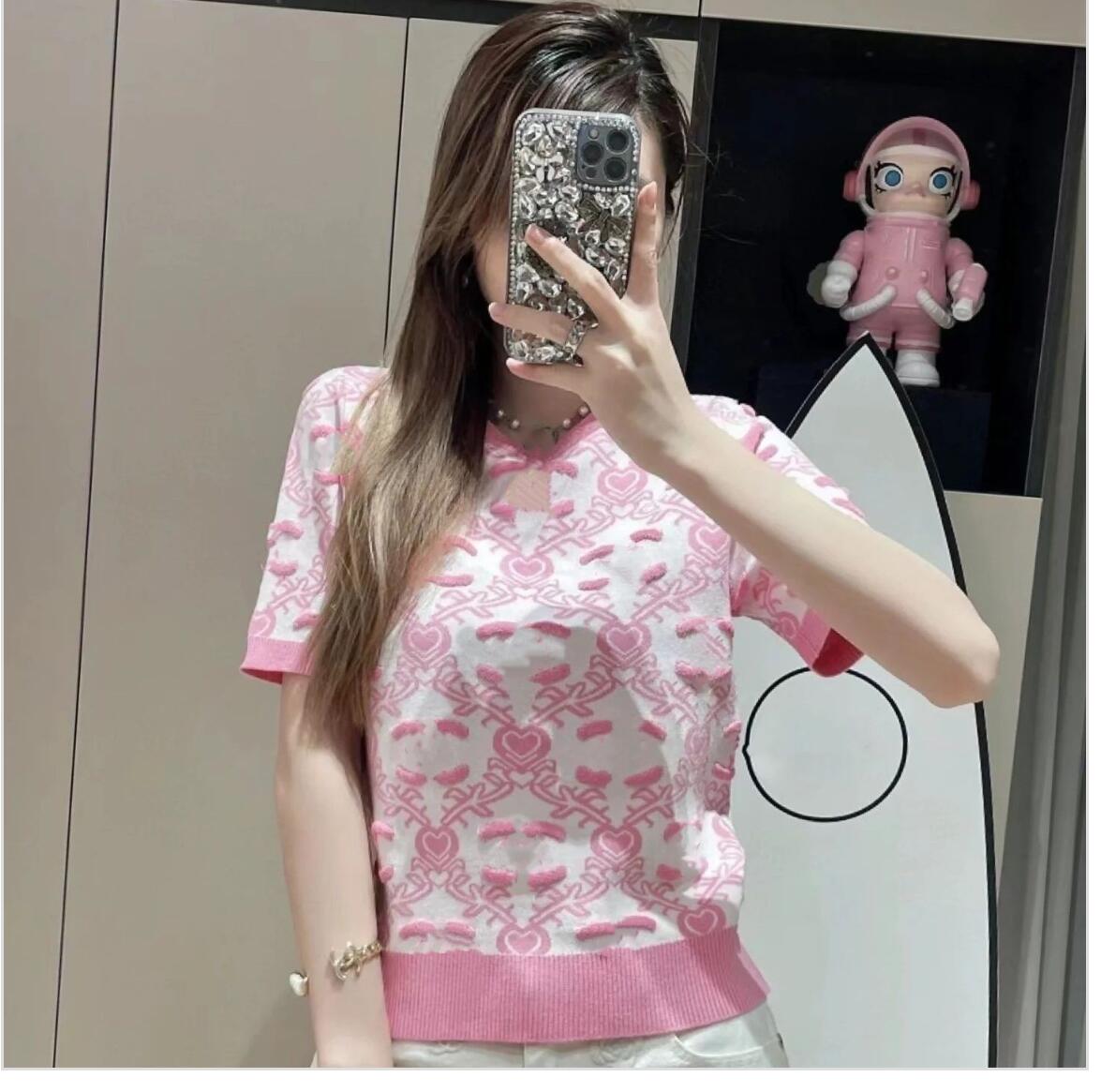 Spring Summer designer Women knits logo Letter jacquard love heart pattern O-Neck Short-Sleeve Femme Casual knitted Top knitwear tees SML