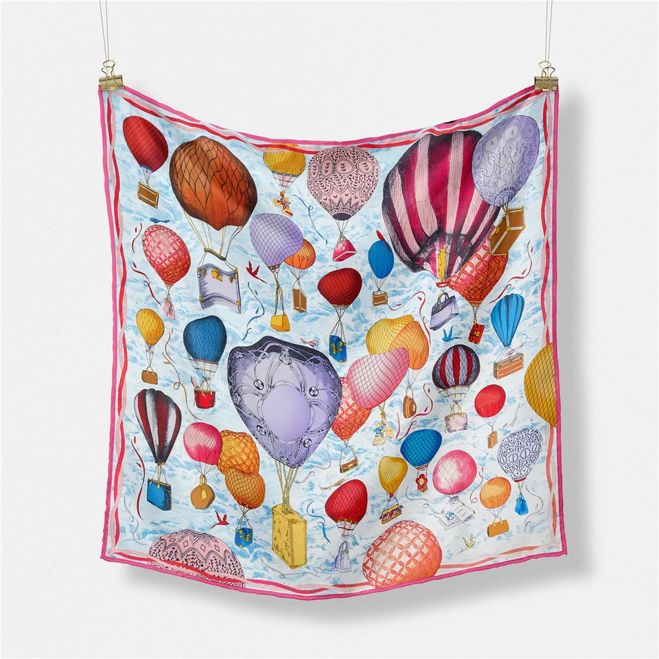 53CM Air Ballon Painting Women Scarves 100% Twill Silk Square Scarves Fashion Neckerchief Shawls Hijab Scarf 250509