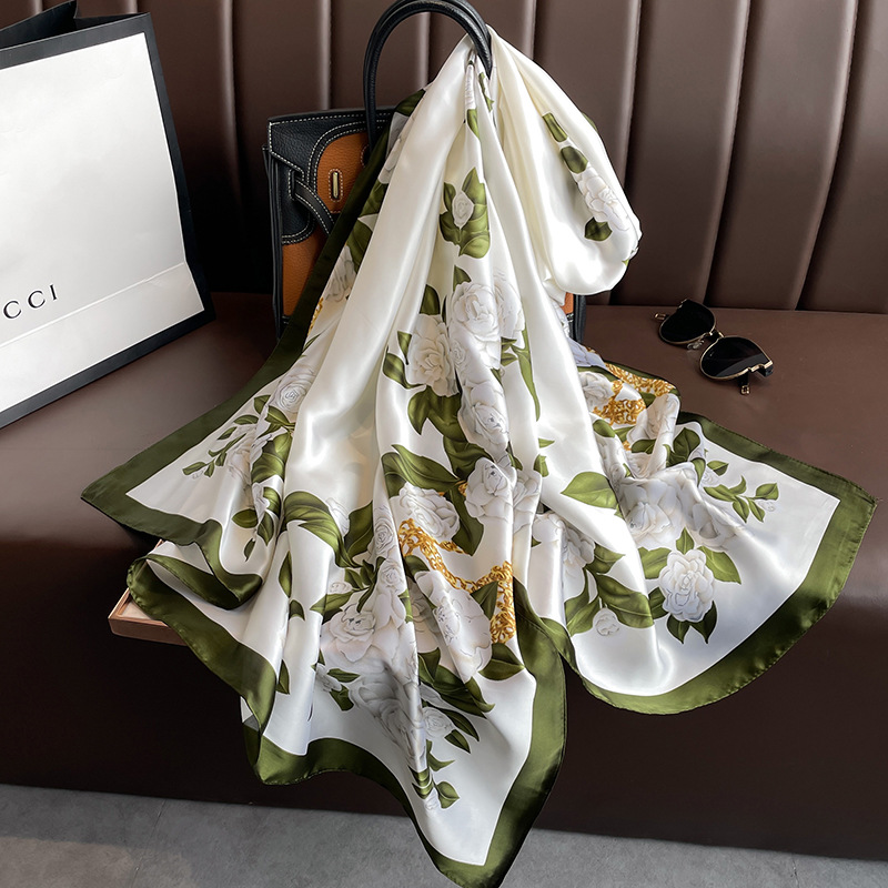 K665 Carefully selected long shawl silk scarf versatile scarf for women gardenia high-end ruffled beach towel