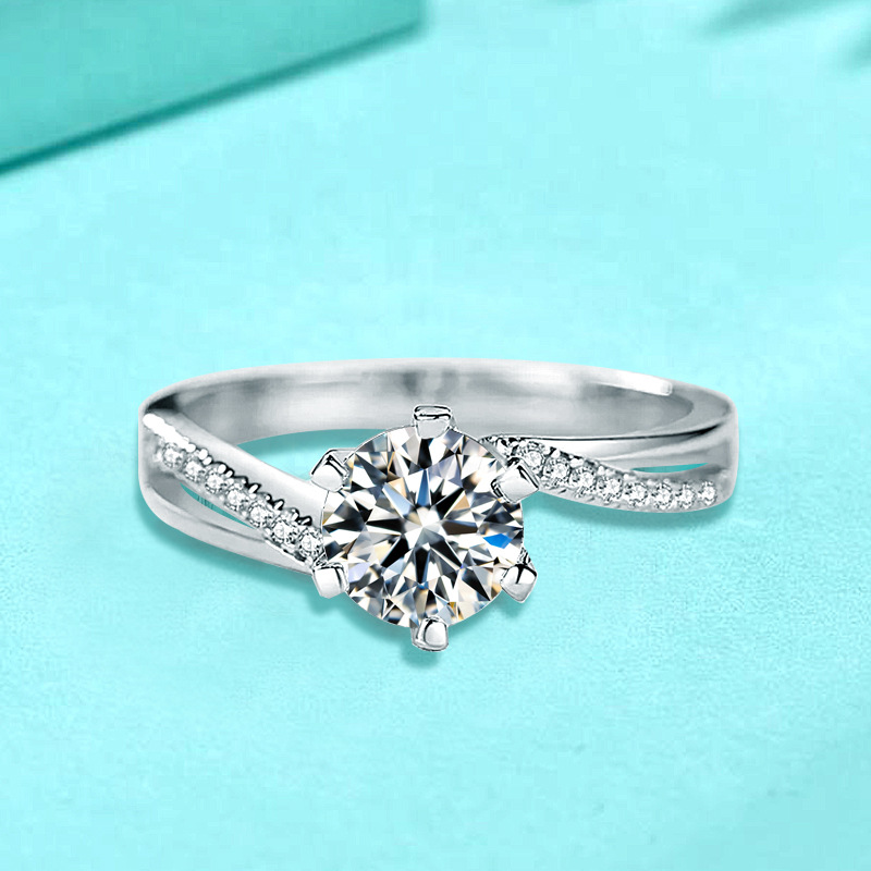 925 Sterling Silver Six-Prong Twist Band Ring, Elegant Closed-End Design, Ins-Style Women's Ring