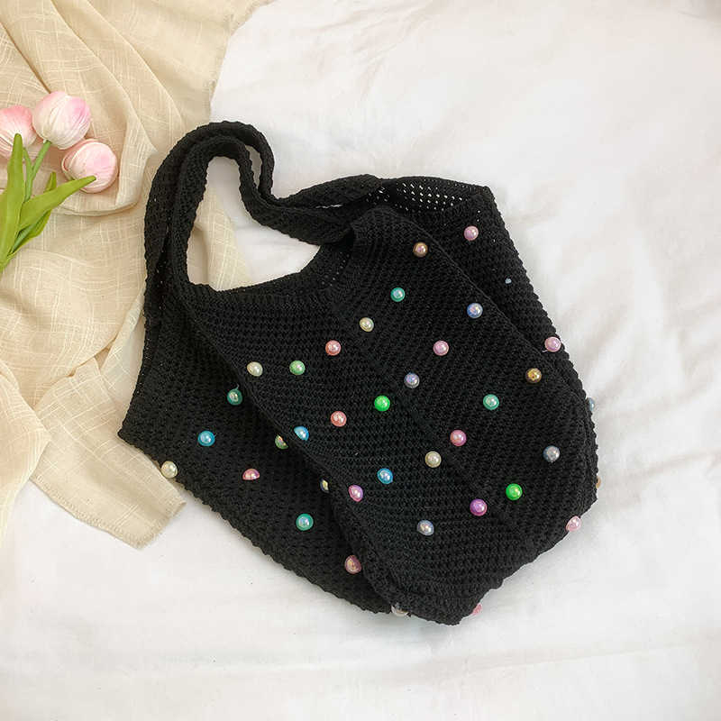 Knitted hollow out colorful fashionable colored beans fresh casual single shoulder bag women's bag 2025 new fashion trend armpit