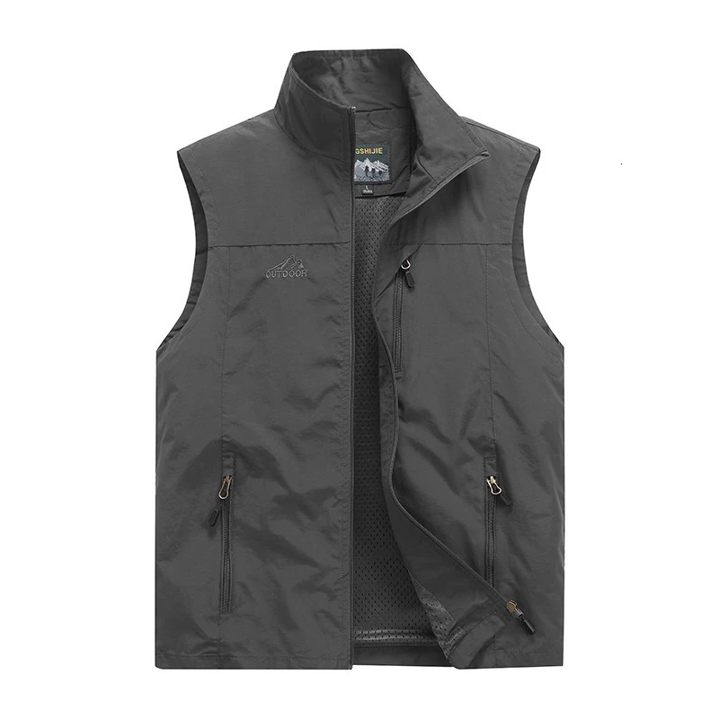 Spring and autumn sleeveless lightweight soft shell vest jacket casual mens standing collar windproof fashionable outdoor warm 250506