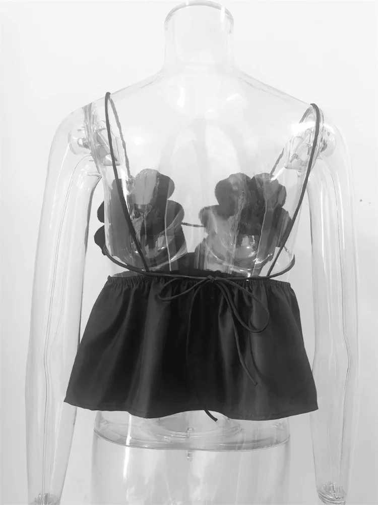 Womens vest floral spaghetti strap sleeveless tie backless vest summer vest Fairycore sexy cut topXJ250508