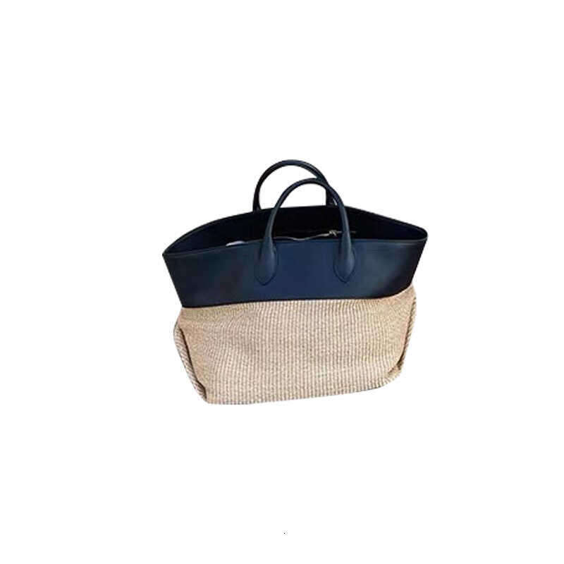 Beach Bag Summer New Beach Fashionable Vacation Style Contrasting Color Splicing Grass Woven Large Capacity Portable Tote Bag KQ