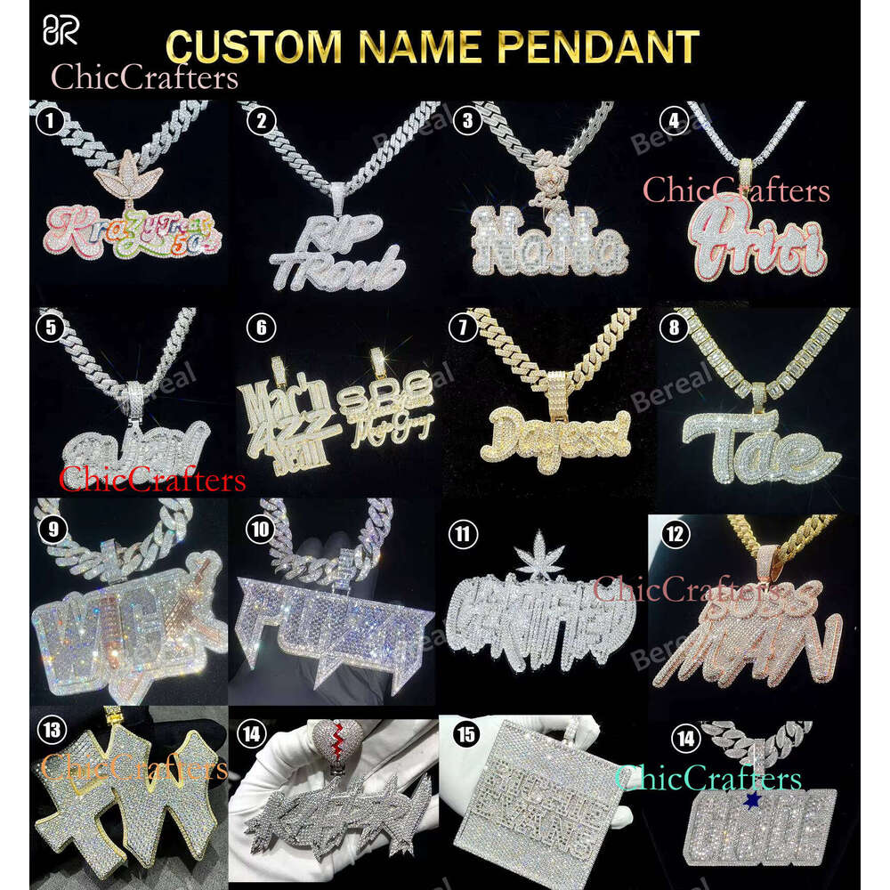 Hot Selling Iced Out Letter R Moissanite Pendants Chain Men Hip Hop Round Brilliant Cut Dia Sier Necklace Pendant