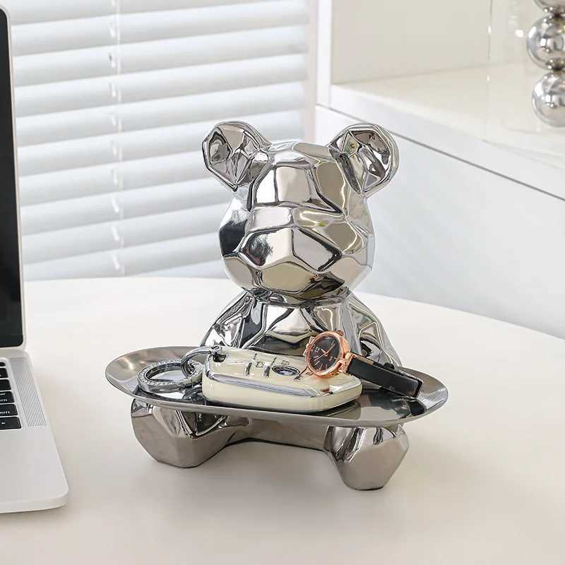 YuryFvna Ceramic Geetric Bear Ornament Coin bank He Living Ro Desktop Remote Control Key Storage Tray Decorative Statue Y250509