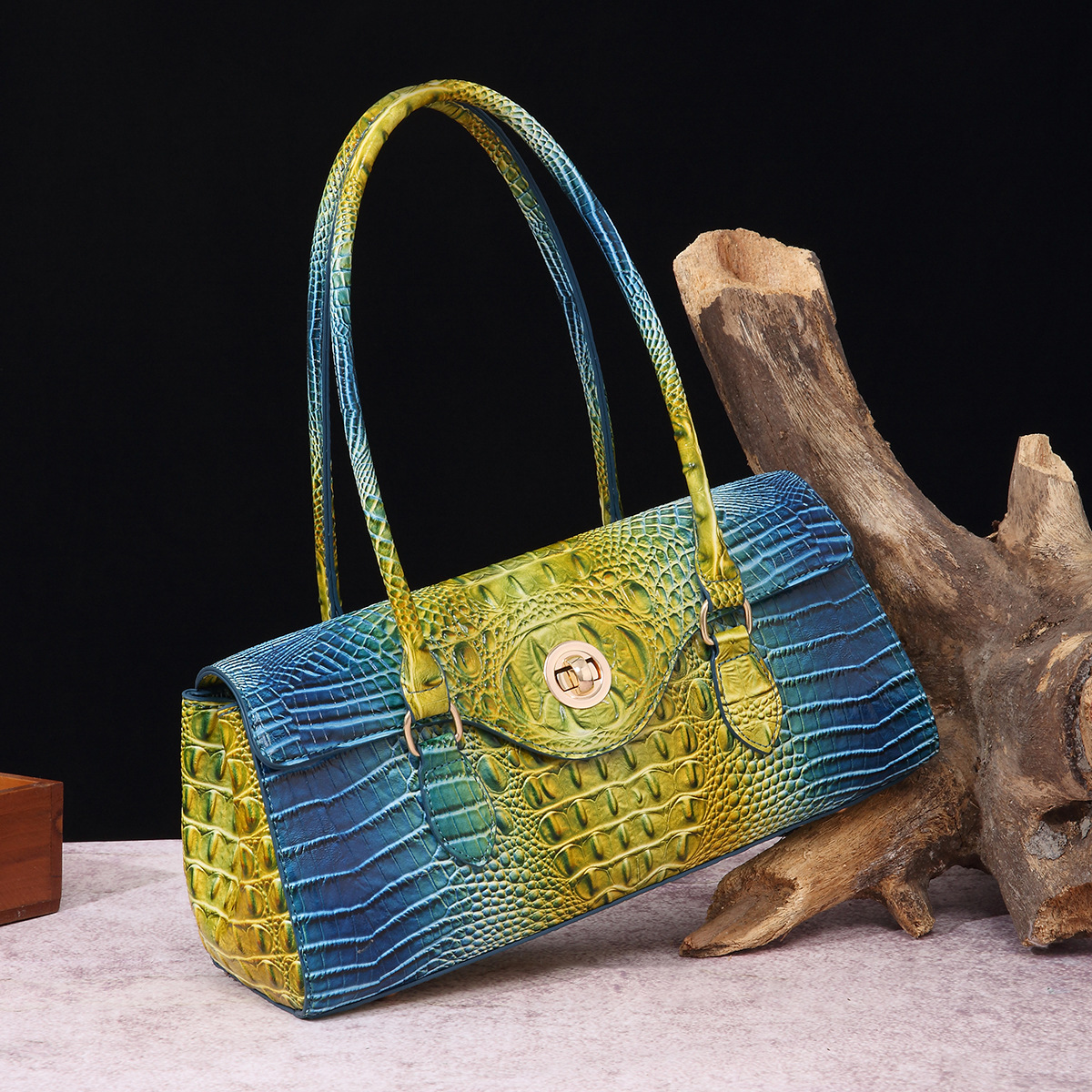 Hot Vintage Crocodile-Embossed Top Handle Bag - European Designer Underarm Shoulder Purse, Brahmin-Inspired Crossbody Bag Free shipping
