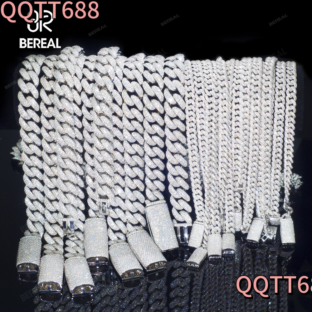 Wholesale 8MM 10MM 12MM 14MM Moissanite Cuban Link Chain Necklace Men Hip Hop Iced Out Vvs Diamond 925 Silver Cuban Bracelet