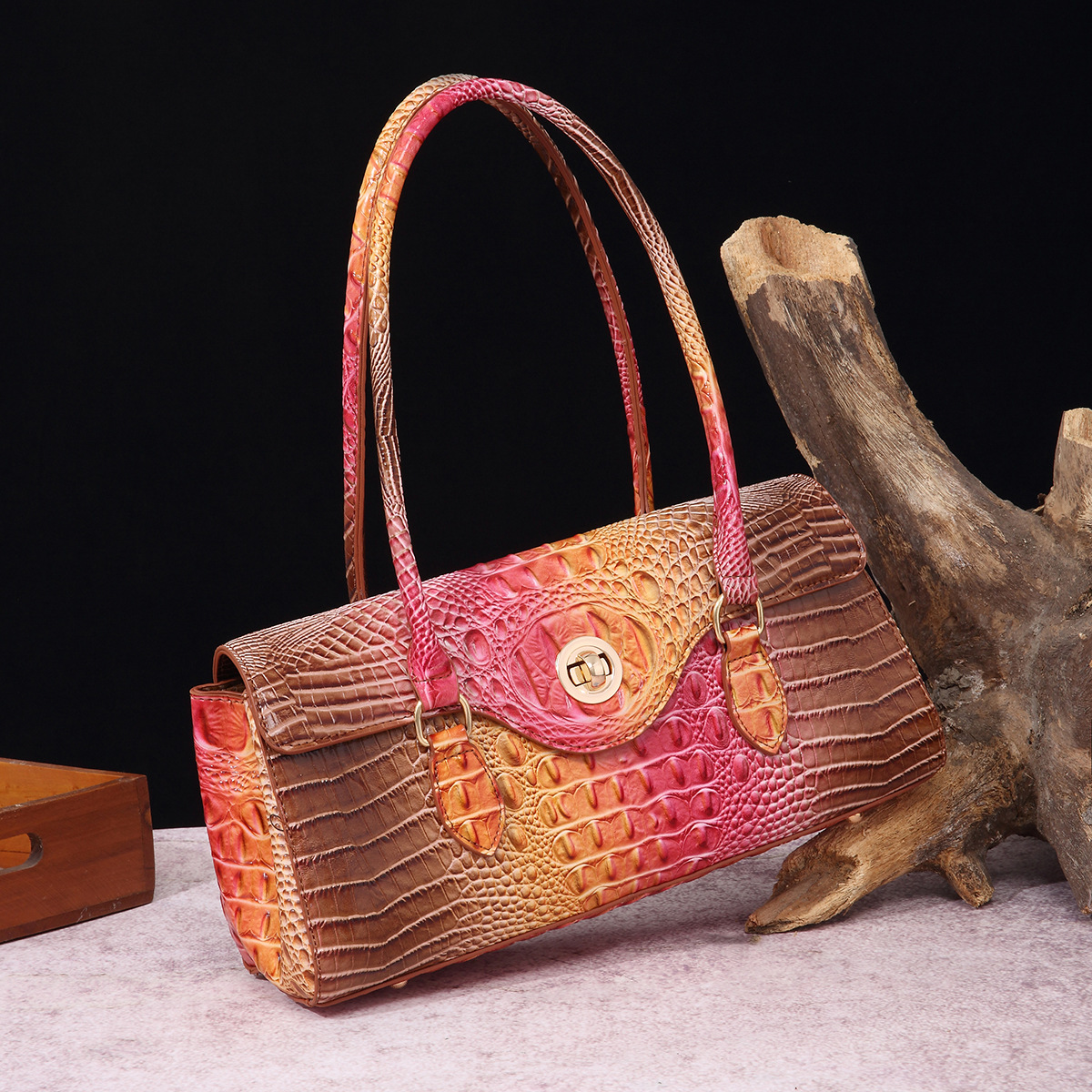 Hot Vintage Crocodile-Embossed Top Handle Bag - European Designer Underarm Shoulder Purse, Brahmin-Inspired Crossbody Bag Free shipping