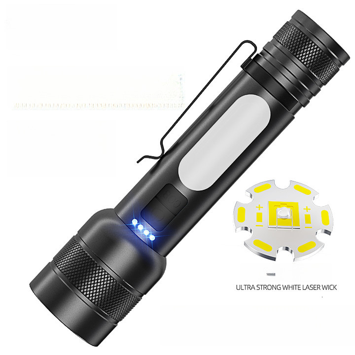 White laser strong side COB zoom belt output outdoor multifunctional tricolor light source flashlight