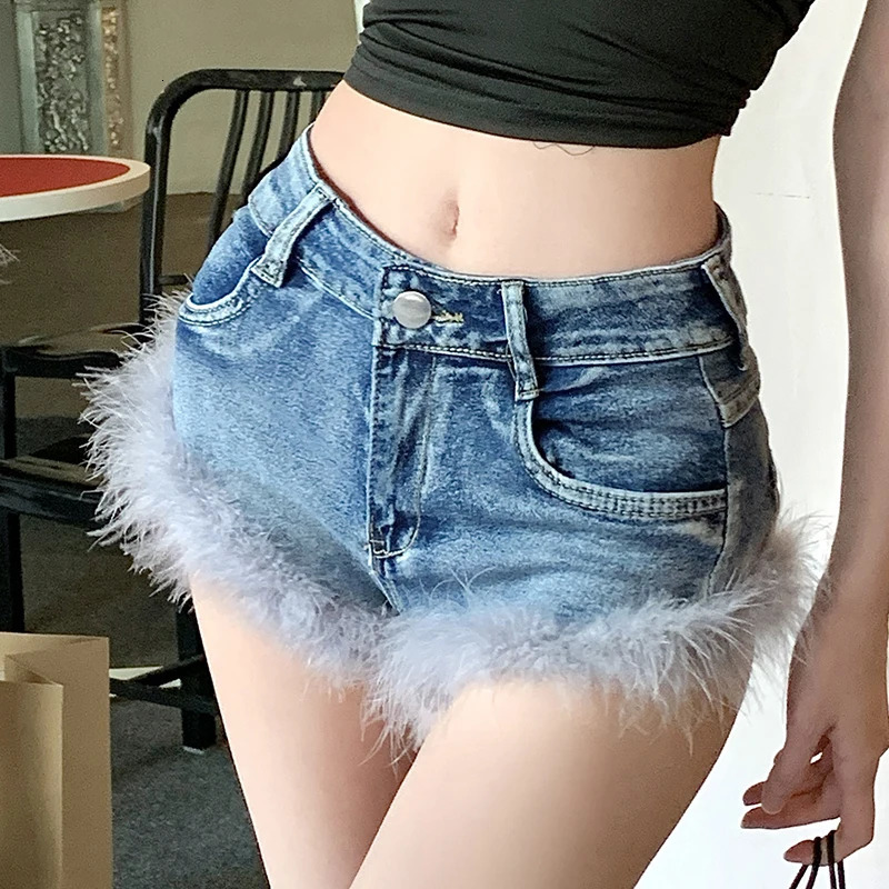 9037Retro European American girl casual versatile fashion womens sexy splicing elastic denim shorts look slim insummer 250506Z