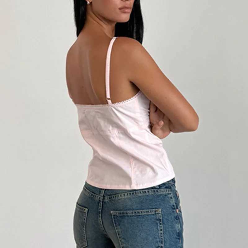 Summer womens plain weave vest fashion bow vest Harajuku streetwear Y2K womens casual sleeveless V-neck vestXJ250508