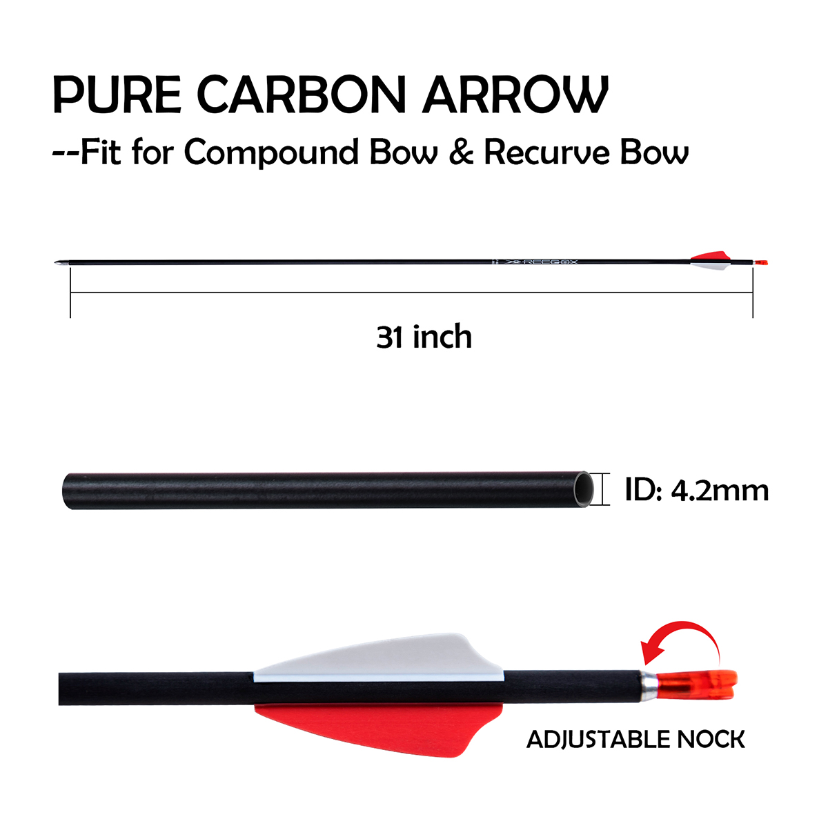 Archery Targeting Arrows without Arrow Tips 31inch 4.2mm Spine350 Hunting Arrows Carbon Training Arrows for Recurve Bow & Compound Bow Practice Arrows