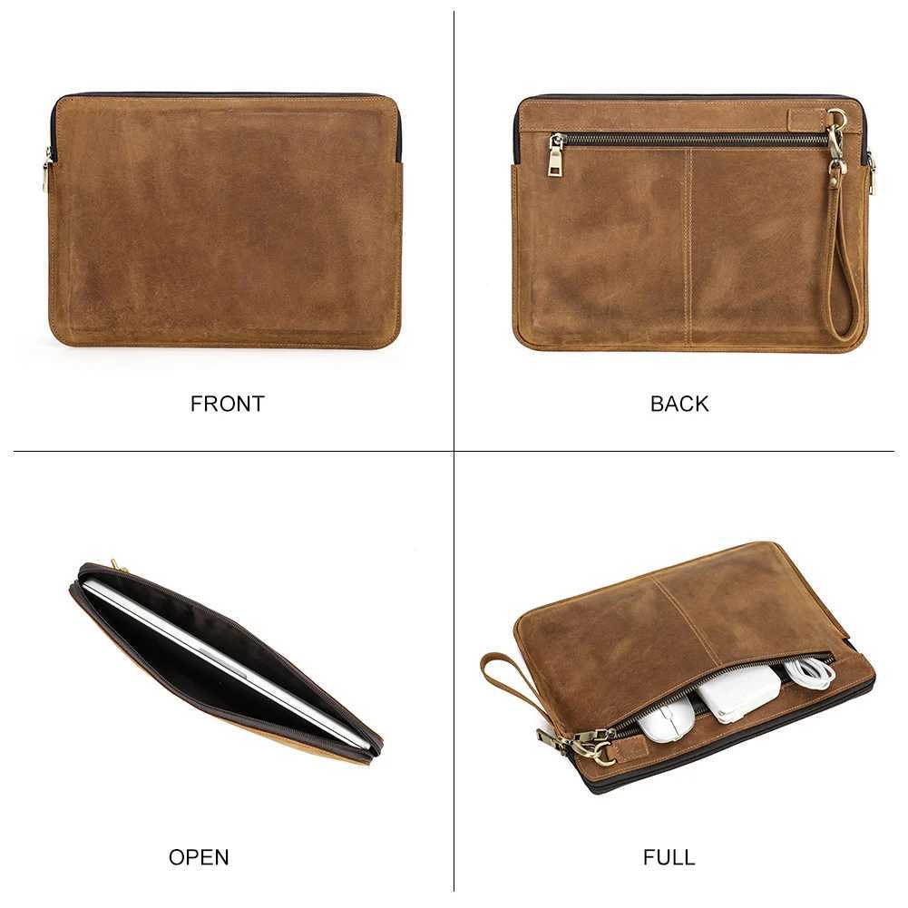 Crazy Horse Leather Laptop Sleeve for 14 inch book Pro / Air M1 M2 M3 2018-2024 XPS 13 Case with Zipper Z250509