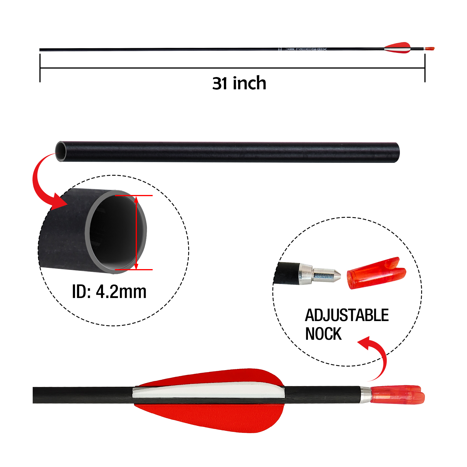 Spine350-1500 Archery Hunting Arrows without Arrow Heads 31inch Targeting Arrows 4.2mm Hunting Arrows Carbon Practice Arrows for Recurve Bow & Compoun