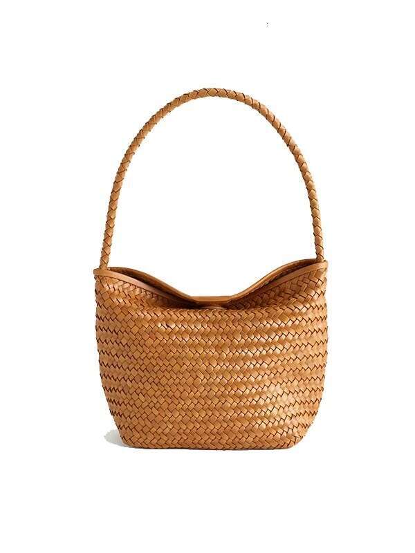 new high end one shoulder hand woven bucket underarm bag women s