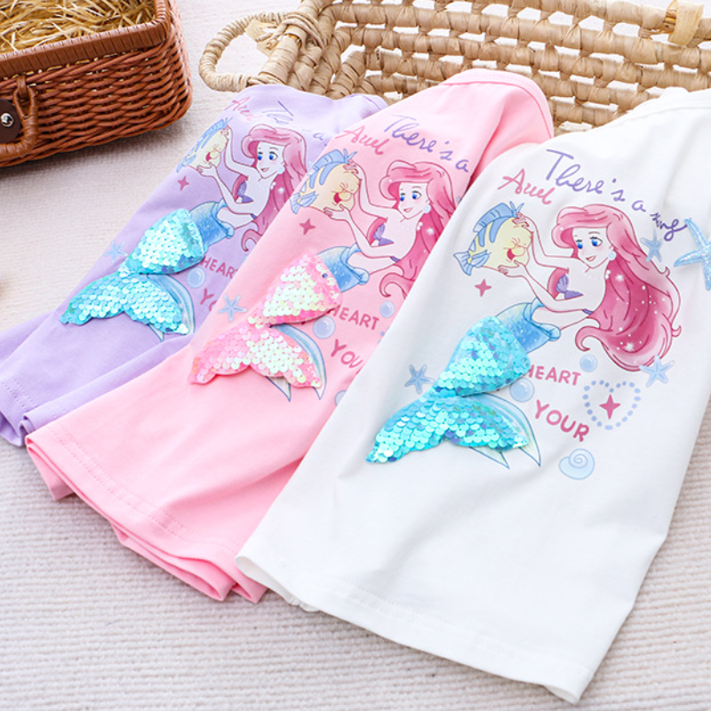 DISNEY Frozen Princess Elsa kids designer clothes infant designer clothes Children summer clothes girl short-sleeved T-shirt princess cotton.