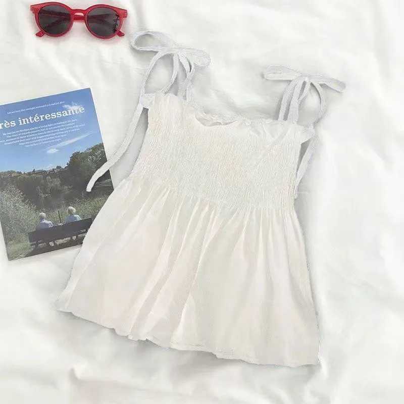 Xpqbb Black White Bow Bandage Tank Top Women Summer Folds Backless Camisole Female Sweet Cute Ruffles Sleeveless Cropped VestXJ250508