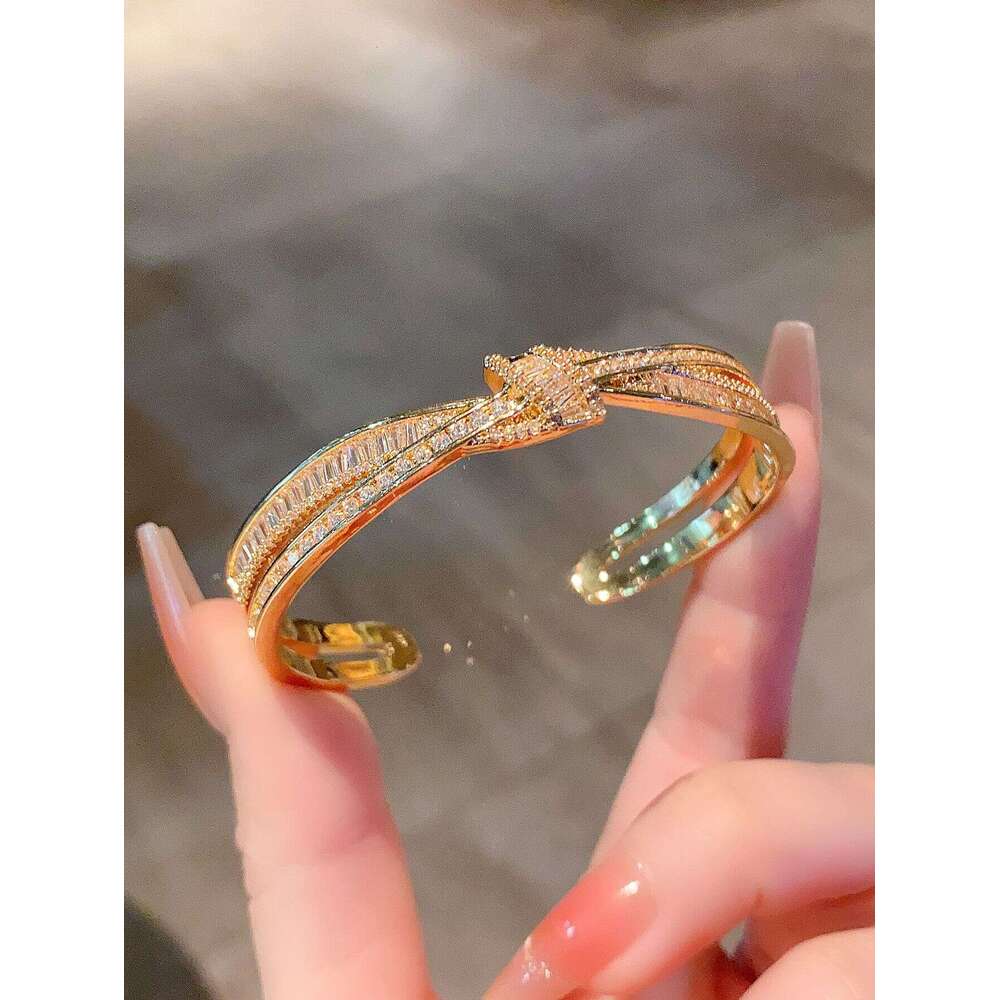 2025 Hot designer bracelet Copper zircon cross border binding ribbon bow bracelet, light inlaid sparkling dia versatile high-end bracelet with gift bo