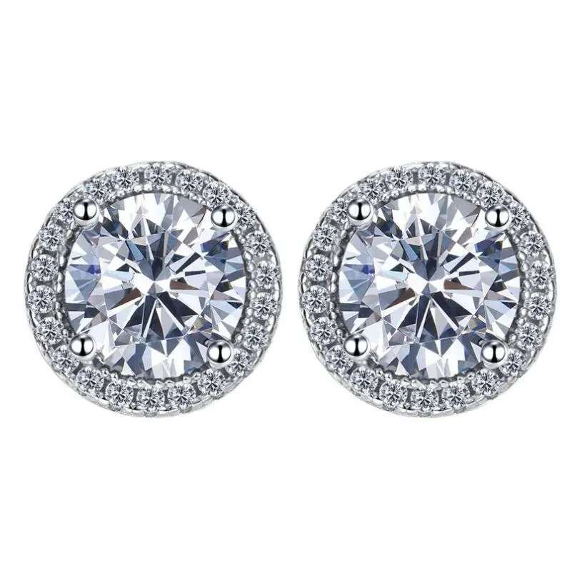 Ins Top Sell Stud Earrings Moissanite Dia Simple Fashion Jewelry Round Cut Gemstones Party High Quality Eternity Classical Women Circle Earring Gift