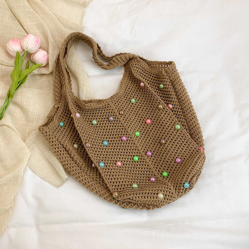 Knitted hollow out colorful fashionable colored beans fresh casual single shoulder bag women's bag 2025 new fashion trend armpit