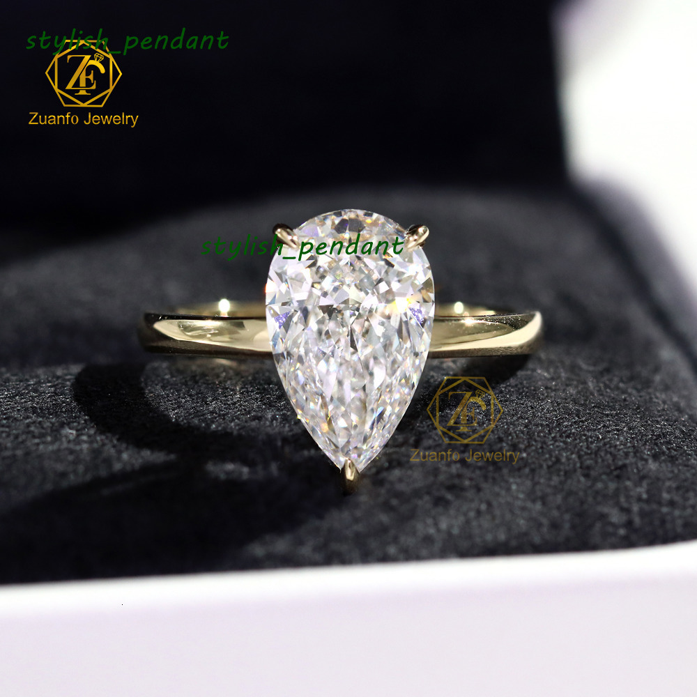 IGI Certified Cvd HPHT Lab Grown Diamond 14k 18k Yellow Gold Rings Pear Shape 1-3Carat Engagement Ring Jewelry for Women