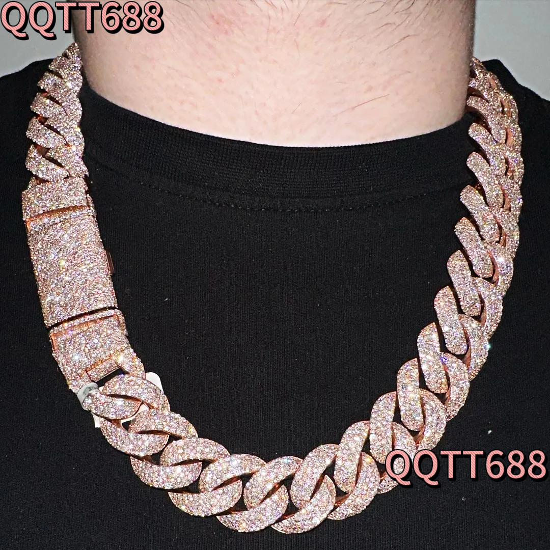 High Quality 16mm 18mm 20mm VVS Moissanite Cuban Link Chain 925 Silver D Grade VVS Moissanite Cuban Chain