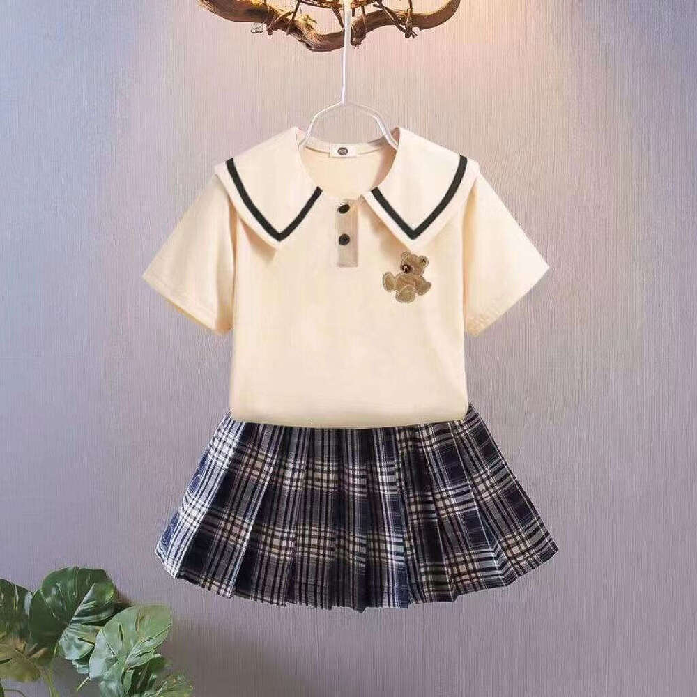 2024 Fashion Western Style JK Skirt, Two Piece Set, Baby Girls' Summer Clothes, College Trend