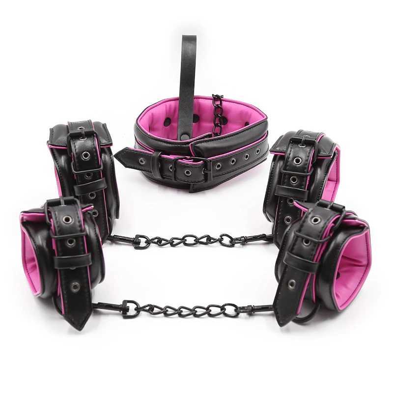 Sex Couple Leather Bdsm Bondage Set 3pcs Restraints Collars Ankle Cuff Handcuffs For Sex Bondage Set Sex Toys For Women Adults W250509