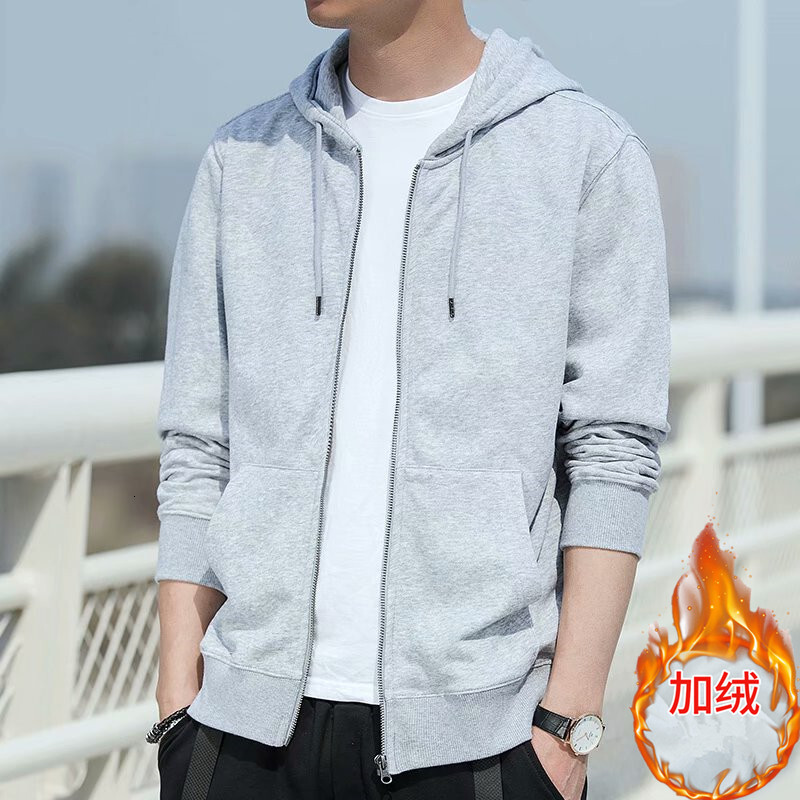 Solid color cardigan hoodie for hooded spring autumn fashion trend loose and versatile men's youth zippered jacket