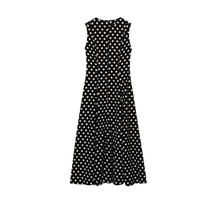2025 summer new casual women's polka dot MIDI dress round neck sleeveless zipper decoration