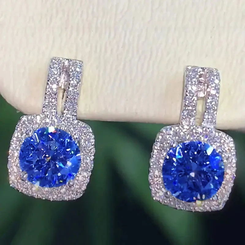 Classic Stud Earrings Women Round Cut Cubic Zirconia Stud White Gold Set Sparkling Crystal Stud Earrings Pink Diamond Earrings Luxury Jewelry